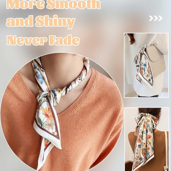 59" Mulberry Silk Like Head Scarf Women's Fashion Square Neck Satin Scarfs for B - Picture 5 of 7